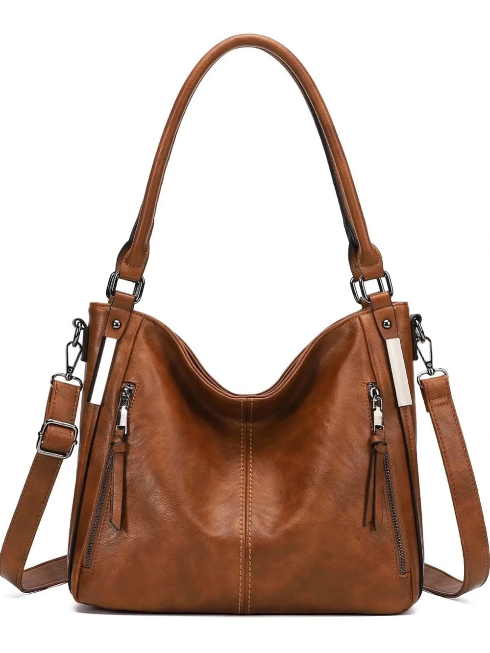 Women's Tan Hobo Shoulder Bag with Tassel Accents